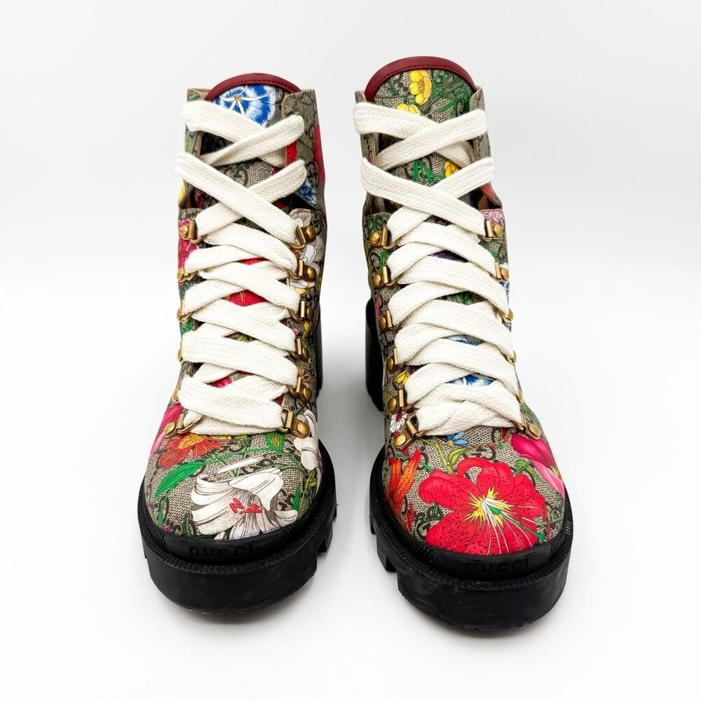 Gucci GG Monogram Supreme Floral Lace Up Combat Boot EU 39 US 9 - Picture 4 of 12